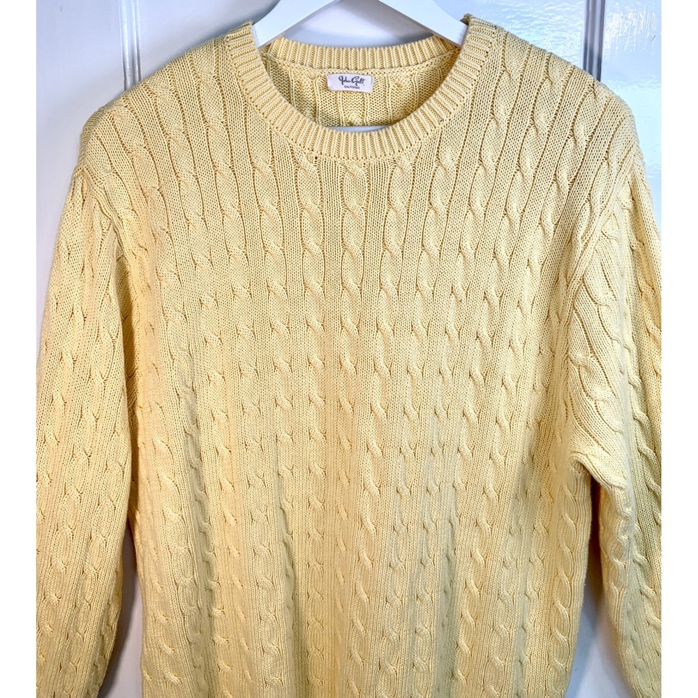 John Galt California Cable Knit Sweater Pale Lemon Yellow Crew Neck / One Size - Picture 5 of 14